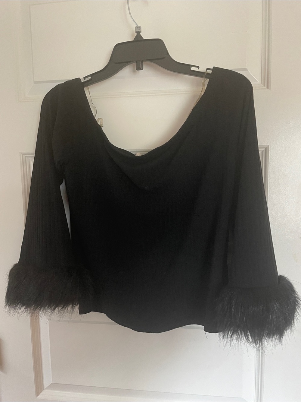 Black Faux Fur Cuff Long Sleeve Top